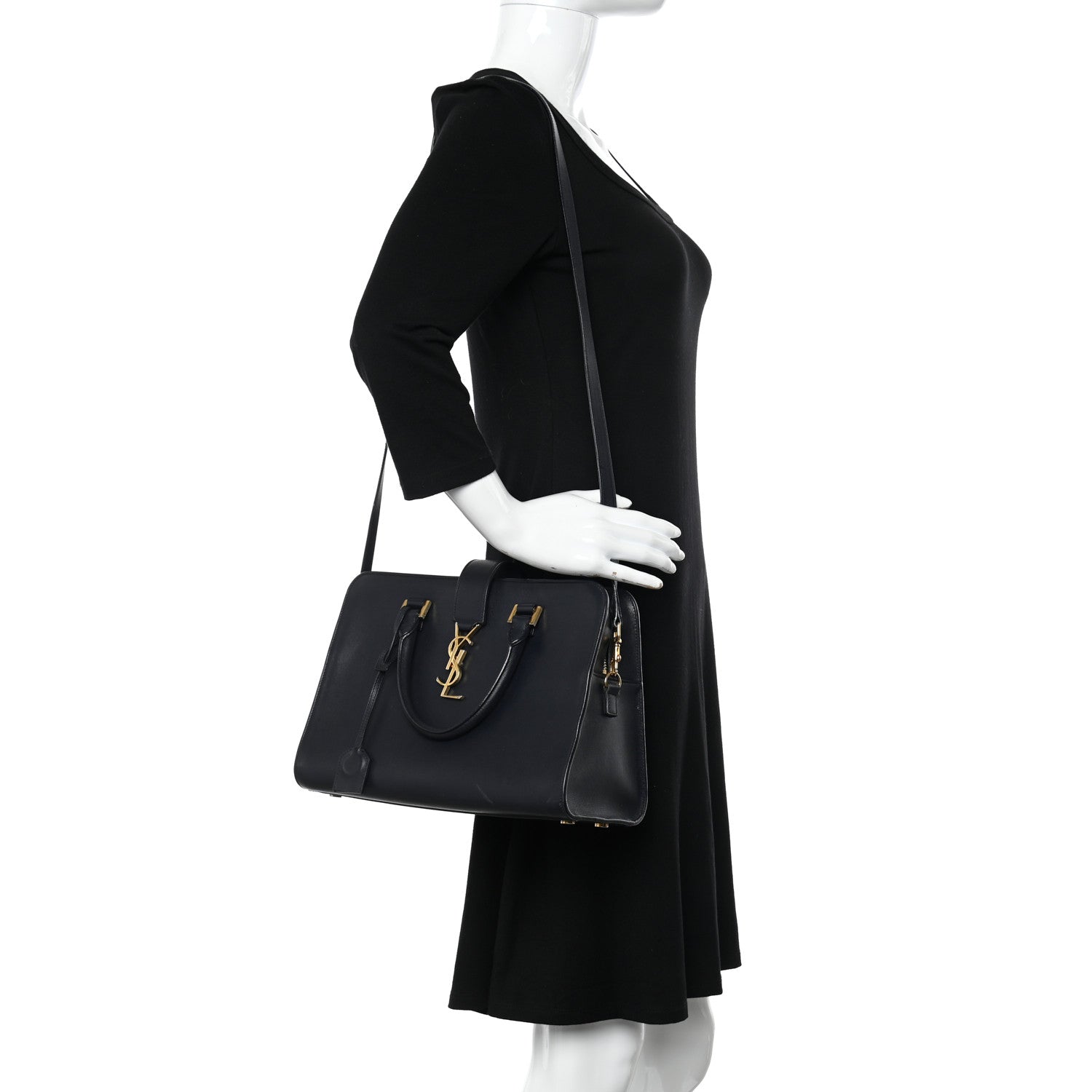 Saint Laurent Smooth Calfskin Small Monogram Cabas Navy 2 of 23