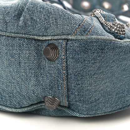 Balenciaga Washed Frayed Denim Crystal Small Le Cagole Shoulder Bag Blue 10 of 11