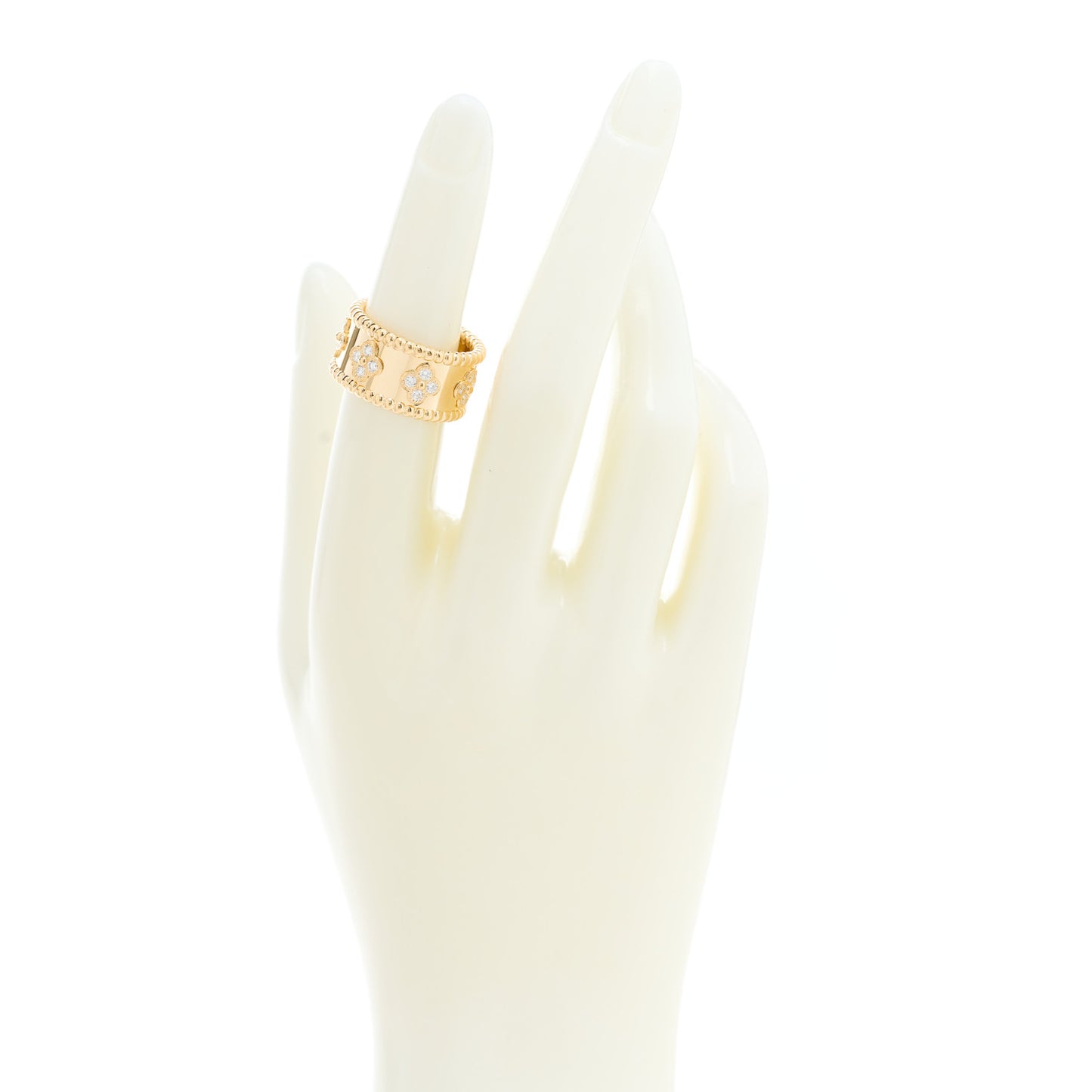 18K Yellow Gold Diamond Perlee Clovers Ring 51 5.75