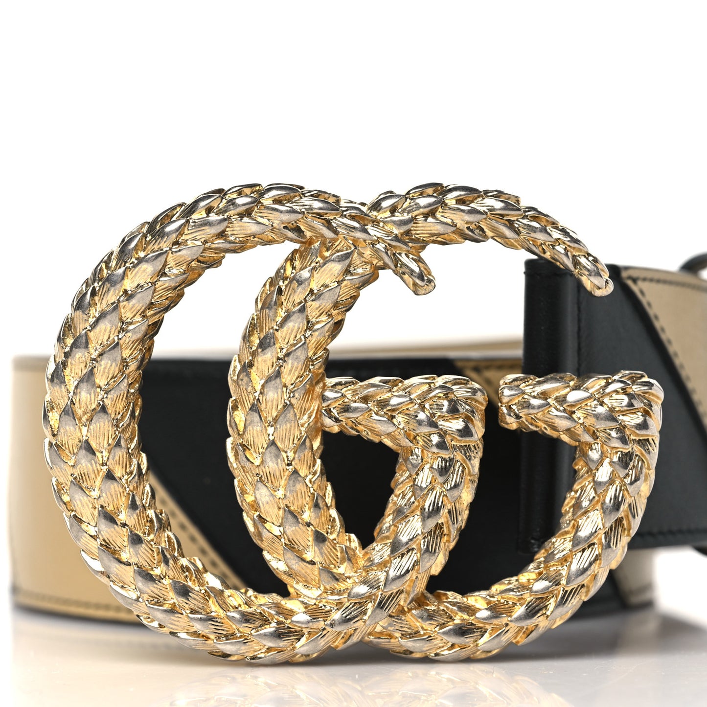 Calfskin Striped Textured Double G 50mm Belt 90 36 Black Beige
