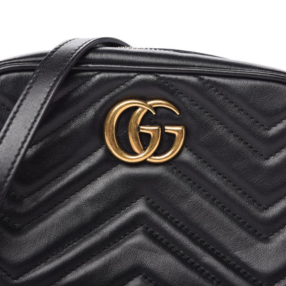 Gucci Calfskin Matelasse Mini GG Marmont Chain Shoulder Bag Black 10 of 11