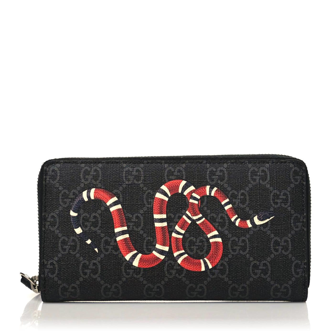 Gucci GG Supreme Monogram Kingsnake Zip Around Wallet Black Grey 1 of 8