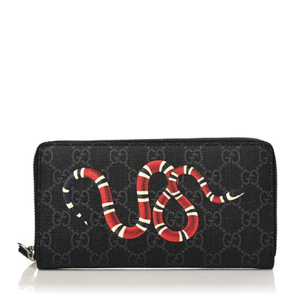 Gucci GG Supreme Monogram Kingsnake Zip Around Wallet Black Grey 1 of 8