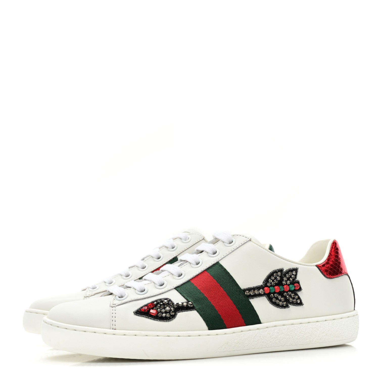 Gucci Calfskin Web Studded Womens Arrow Ace Sneakers 35.5 White 3 of 10