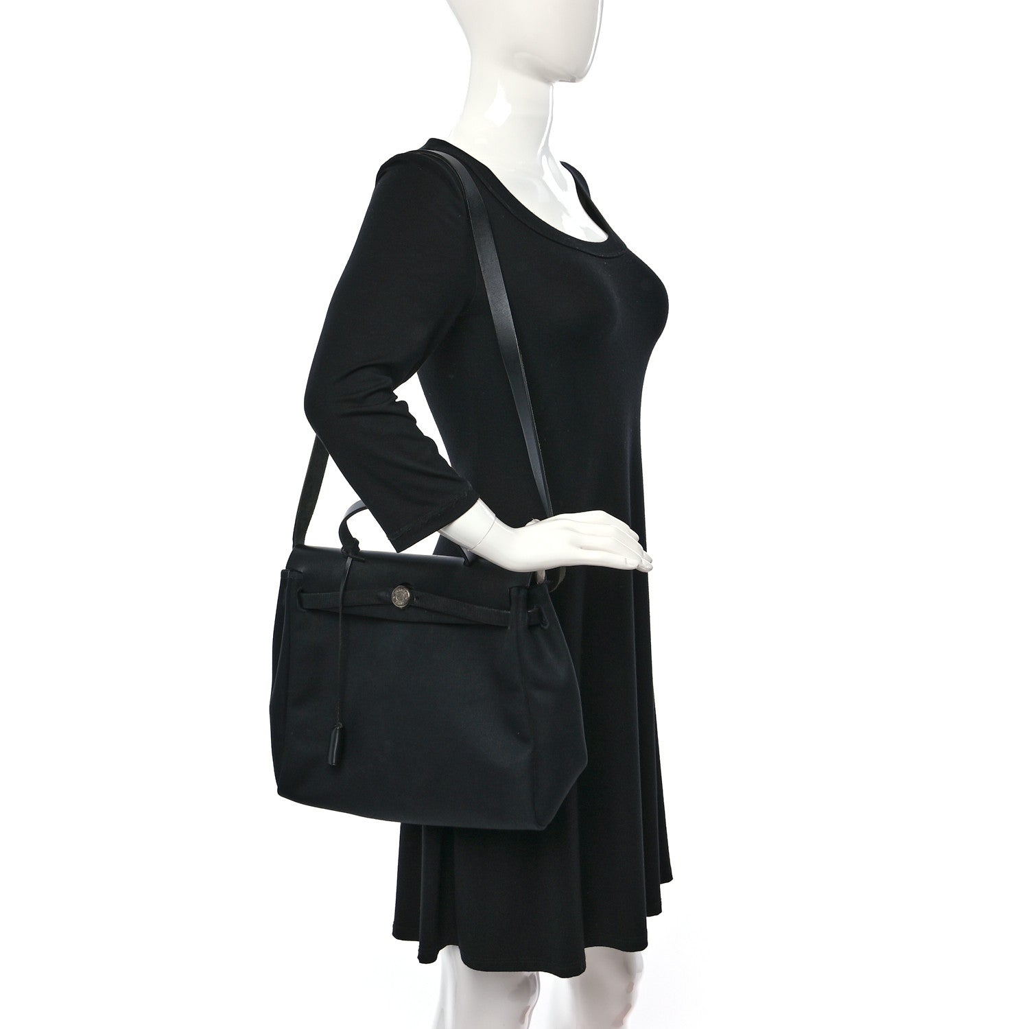 Hermes Toile Vache Calfskin Herbag 30 PM Black 3 of 15