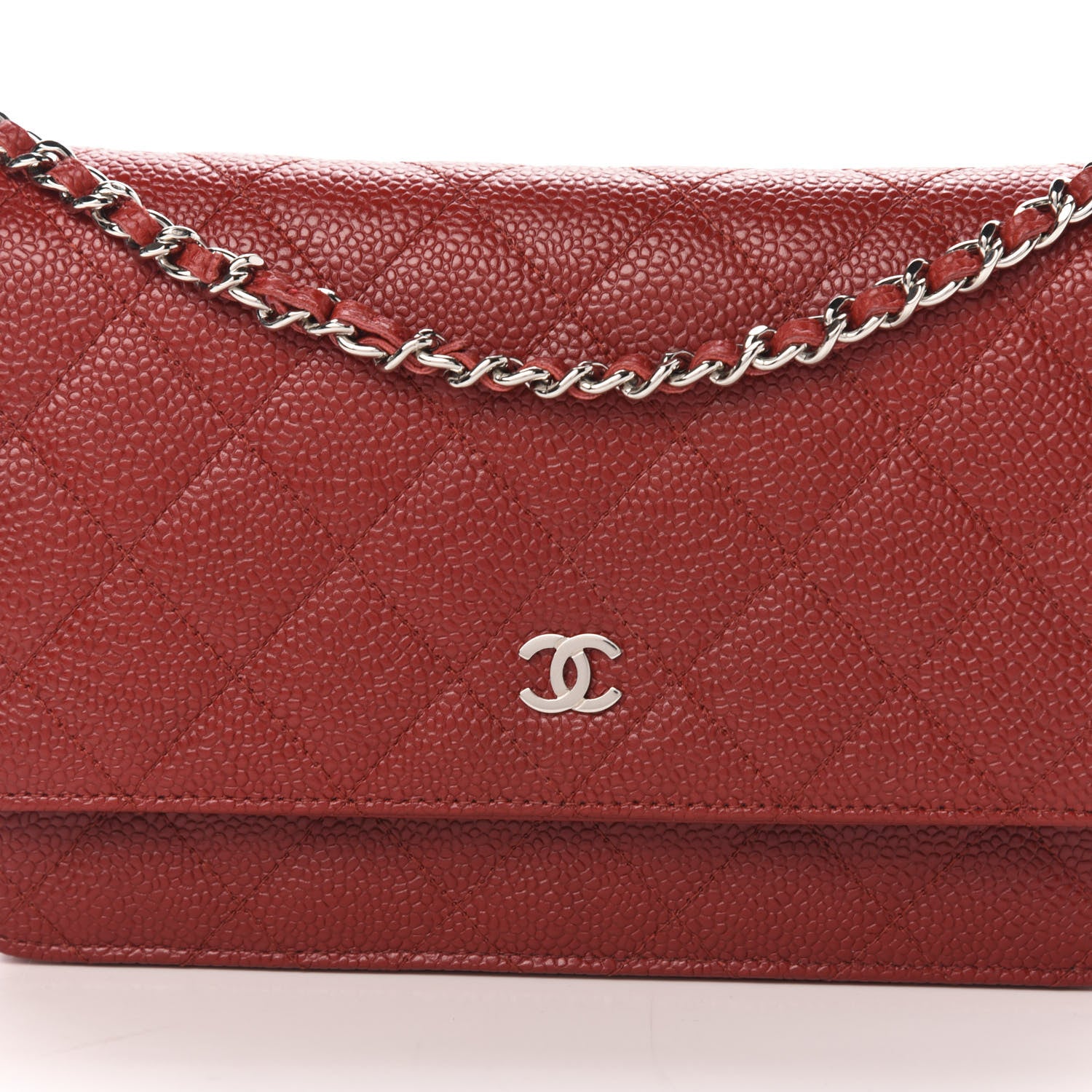 Chanel Caviar Quilted Wallet on Chain WOC Red 11 of 12