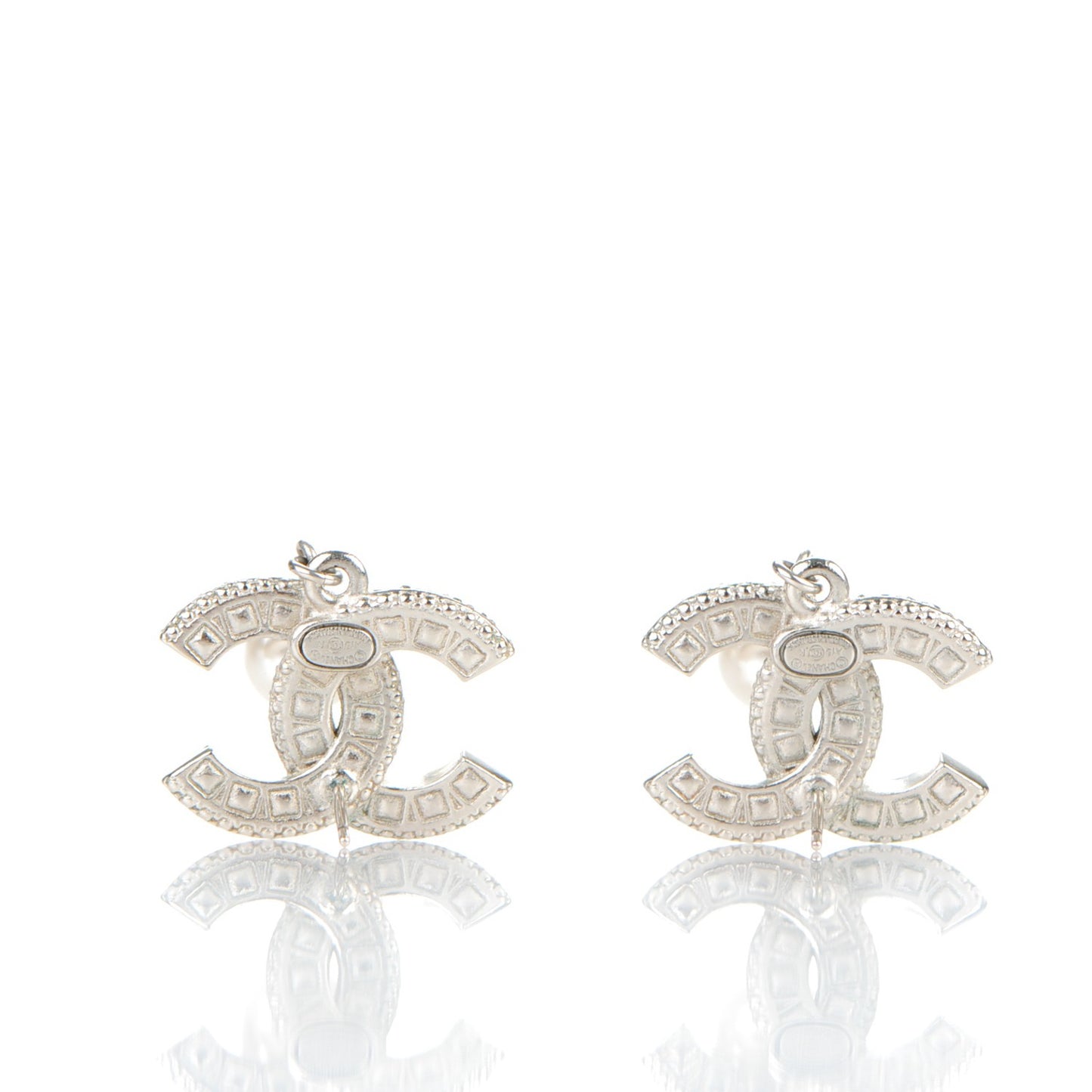Baguette Crystal Pearl CC Drop Earrings Silver Black