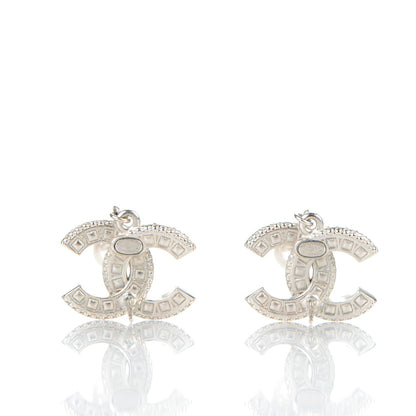 Chanel Baguette Crystal Pearl CC Drop Earrings Silver Black 3 of 5