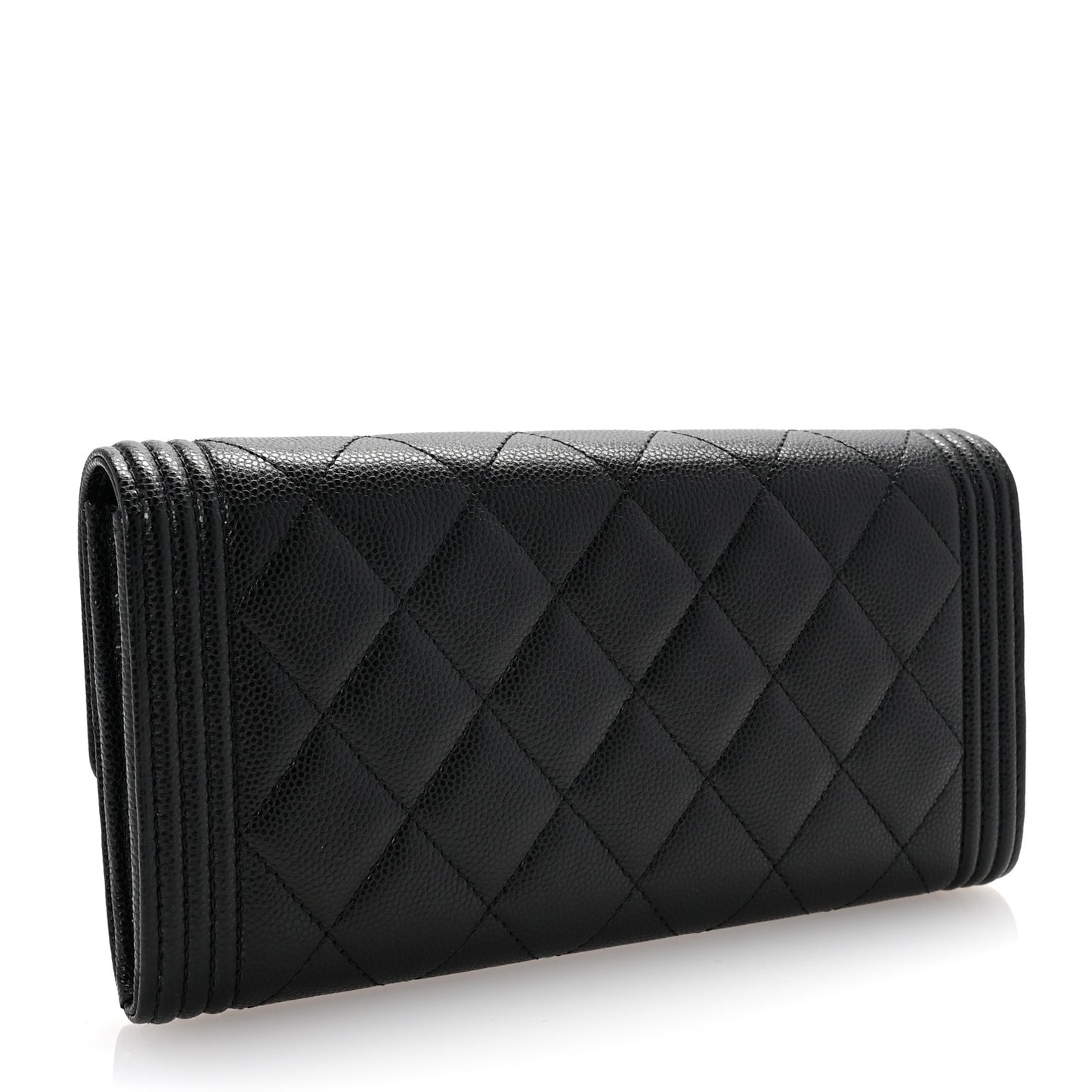 Caviar Quilted Large Boy Gusset Flap Wallet Black