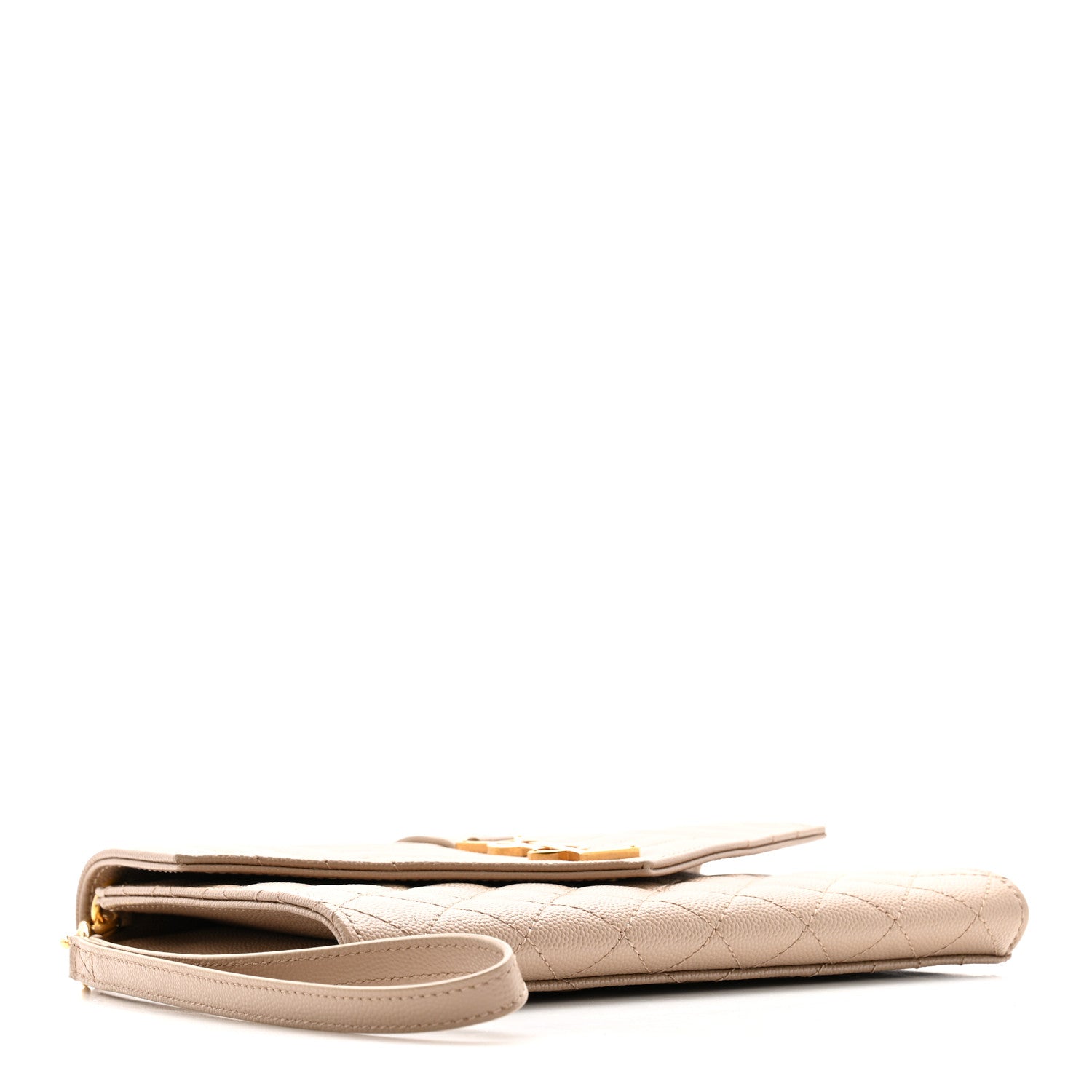 Saint Laurent Grain De Poudre Textured Mixed Matelasse Triquilt Monogram Clutch Dark Beige 4 of 10
