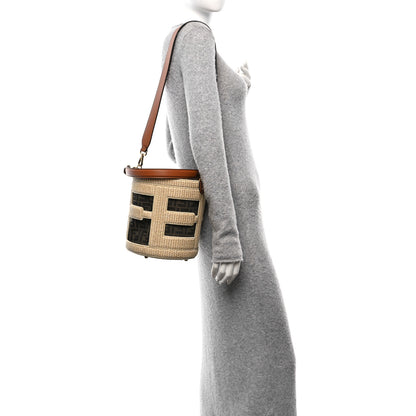 Fendi Paglia Chicco Riso Fabric Jacquard FF 1974 Vitello Grace Mini Step Out Bucket Bag Alchemy Tabacco Brandy 2 of 10