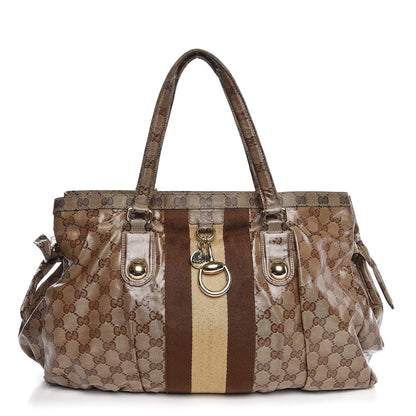 Gucci Crystal Monogram Medium Web Tote Brown 1 of 8