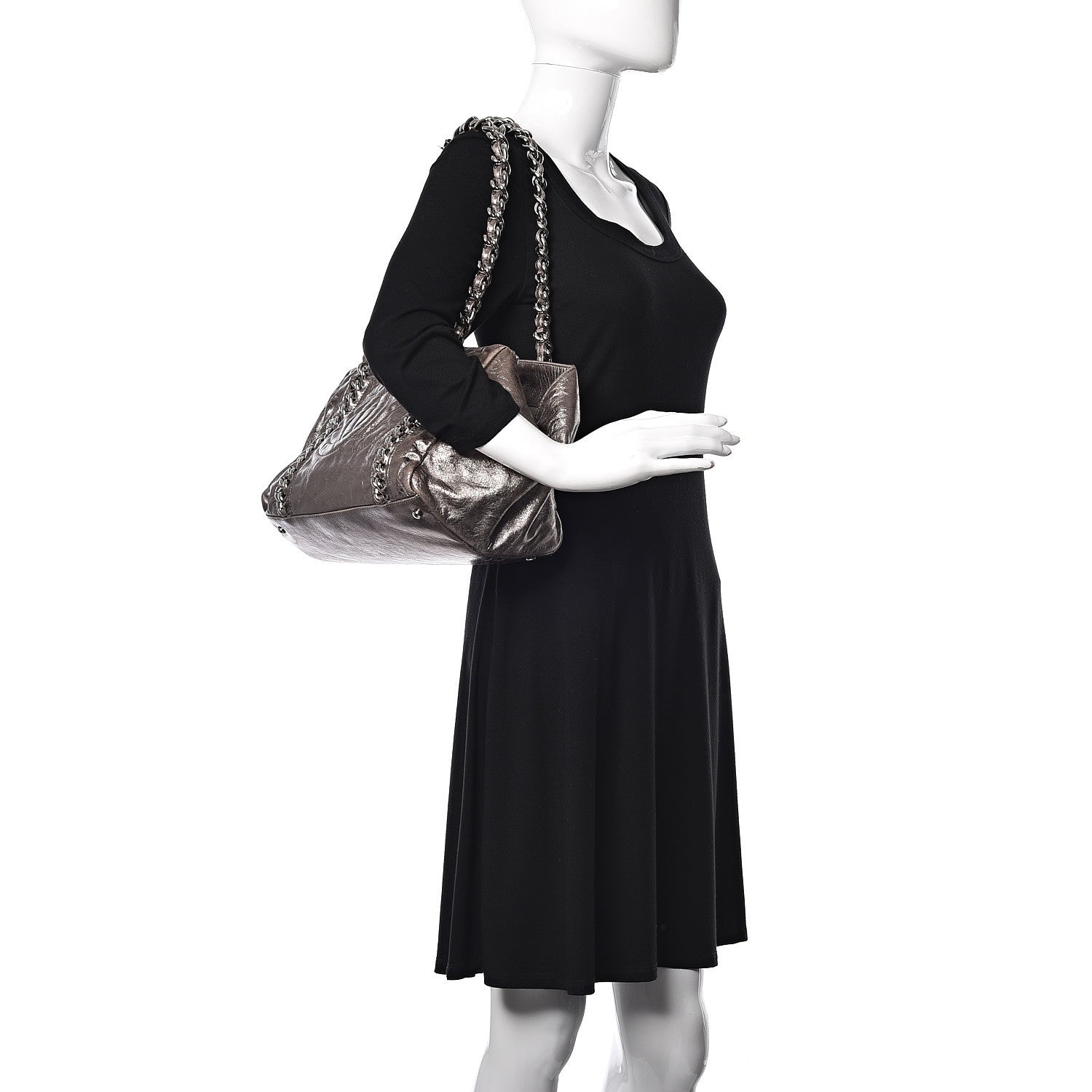 Chanel Metallic Cracked Calfskin Modern Chain Tote Dark Silver 2 of 16