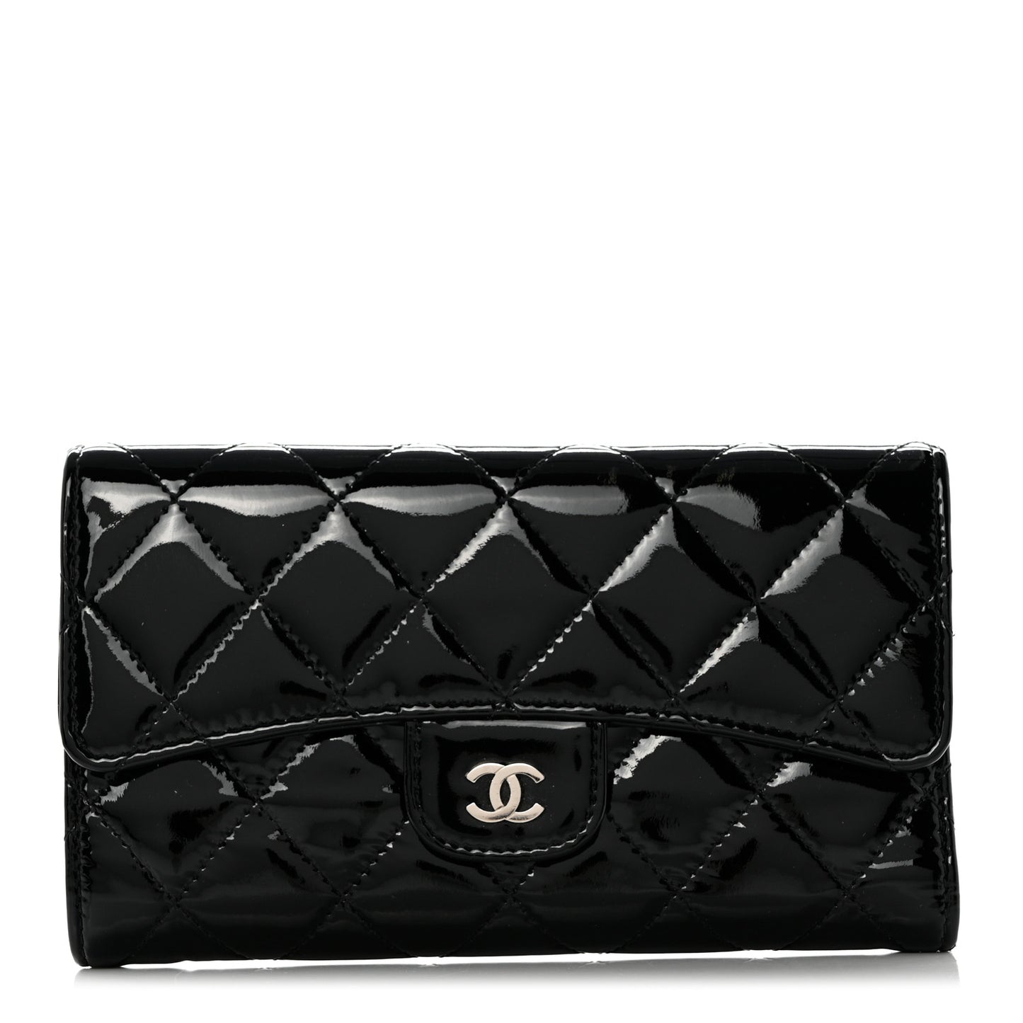Patent Quilted Large Flap Wallet Black