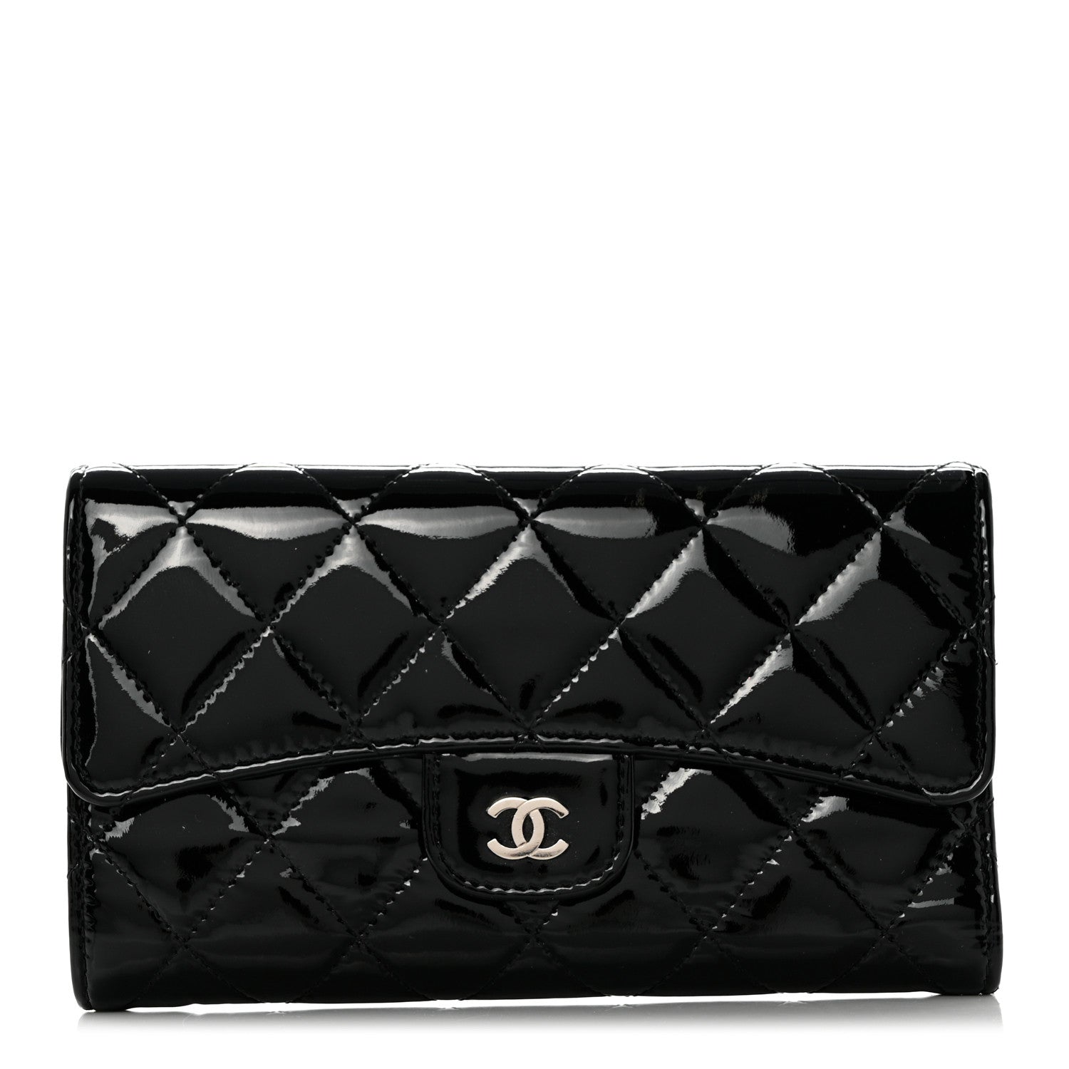Chanel Patent Quilted Large Flap Wallet Black 1 of 8