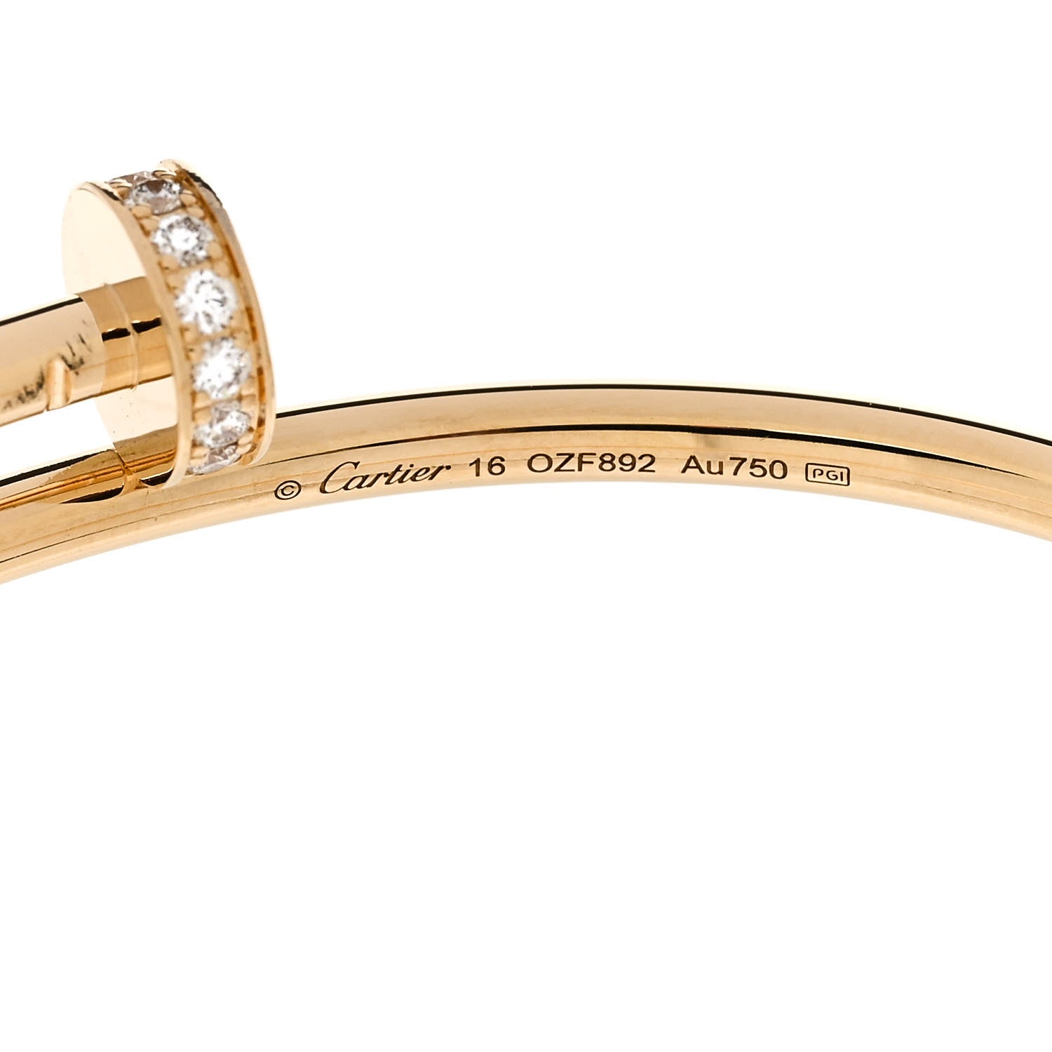 Cartier 18K Yellow Gold Diamond Small Juste Un Clou Bracelet 16 3 of 4