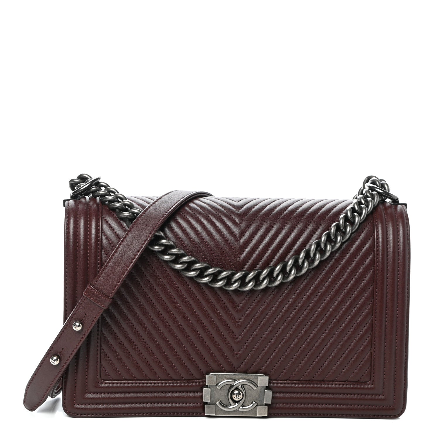Chanel Calfskin Chevron Quilted New Medium Boy Flap Burgundy 1 of 10