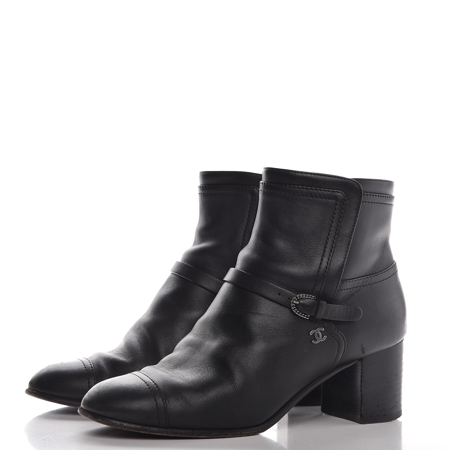 Chanel Calfskin CC Buckle Short Boots 38 Black 3 of 11