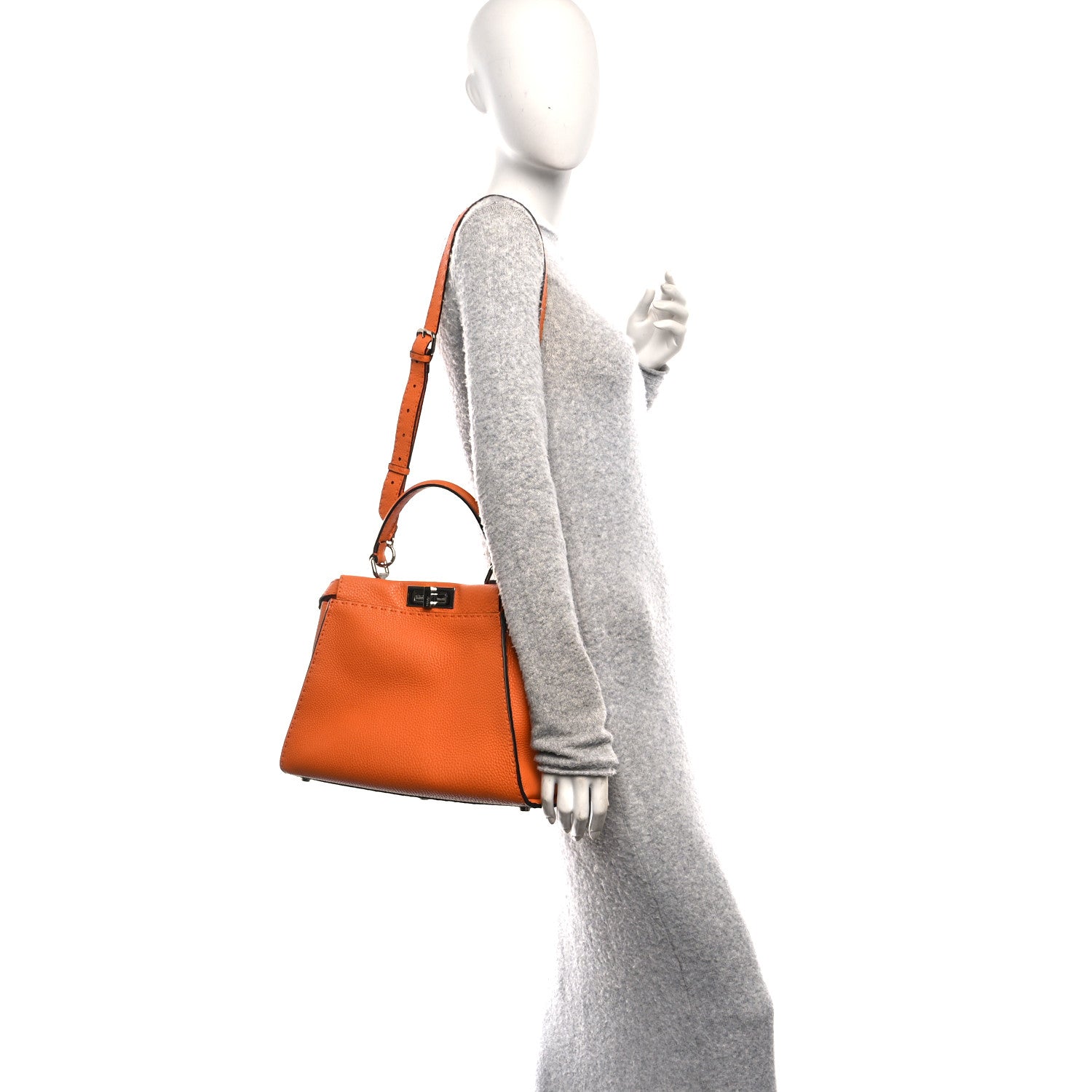 Fendi Cuoio Romano Selleria Bi-Color Medium Peekaboo Iconic Satchel Orange Stone 2 of 9