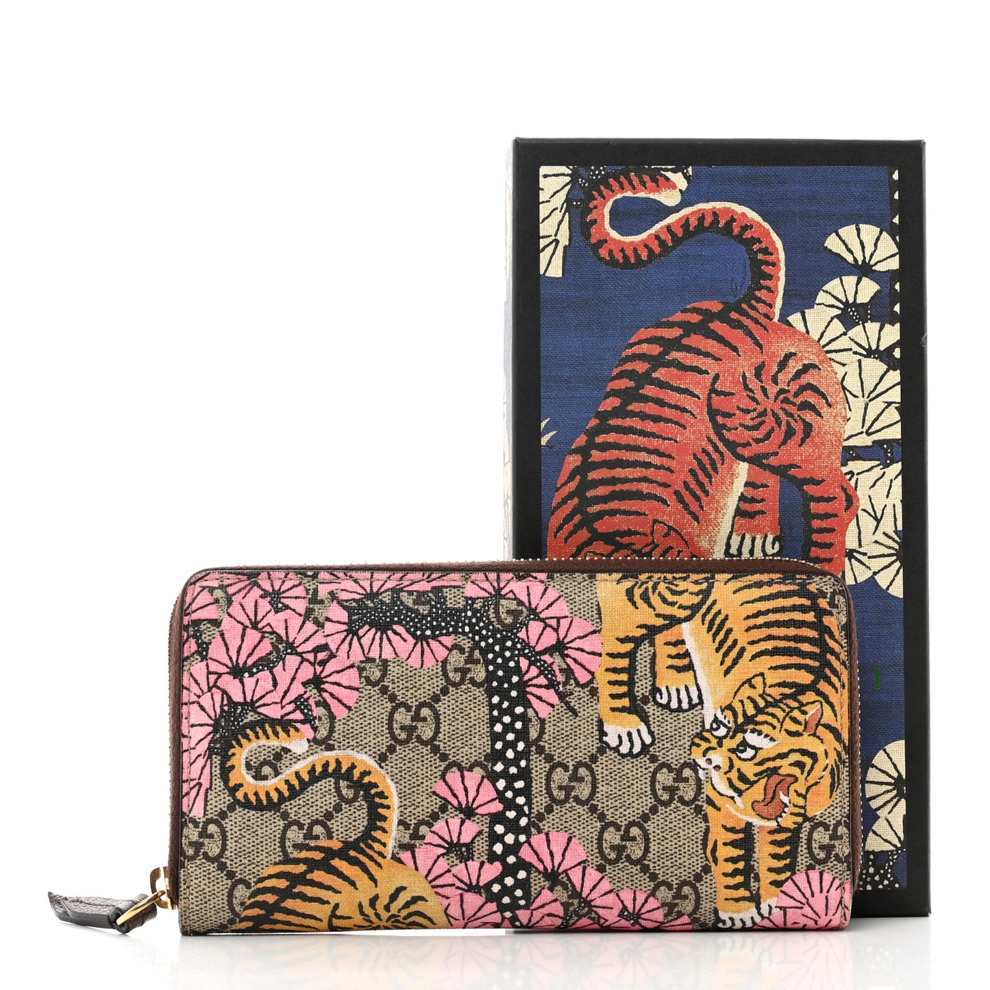 GG Supreme Monogram Bengal Zip Around Wallet Beige Pink