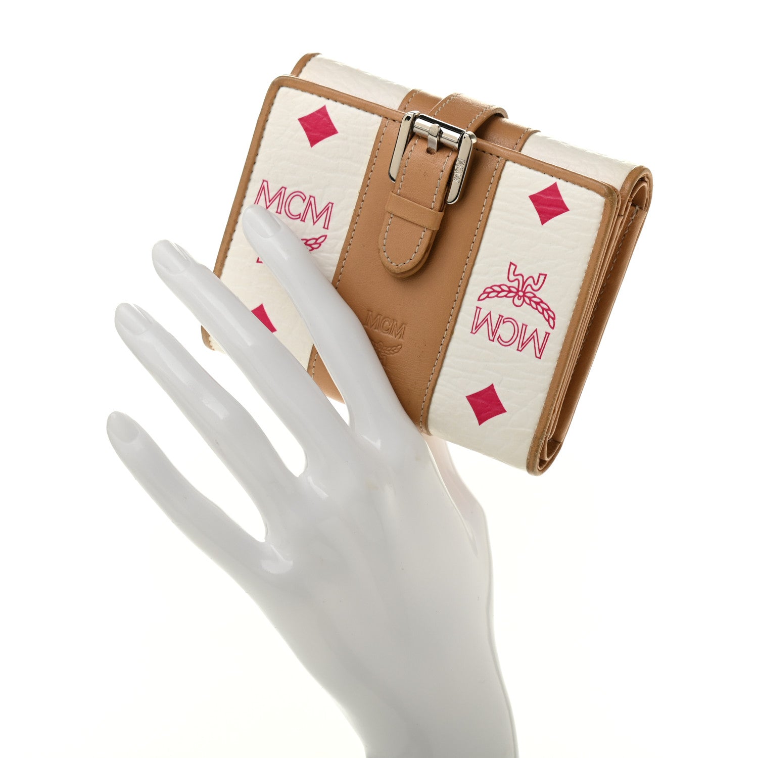 MCM Visetos Trifold Wallet Pink White 2 of 9