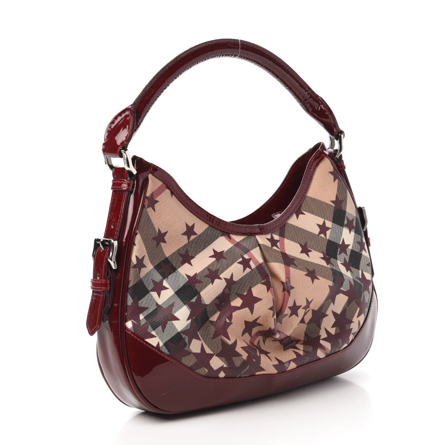 Burberry Patent Supernova Check Stars Small Hernville Hobo Berry Red 3 of 11
