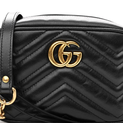 Gucci Calfskin Matelasse Mini GG Marmont Chain Shoulder Bag Black 8 of 11