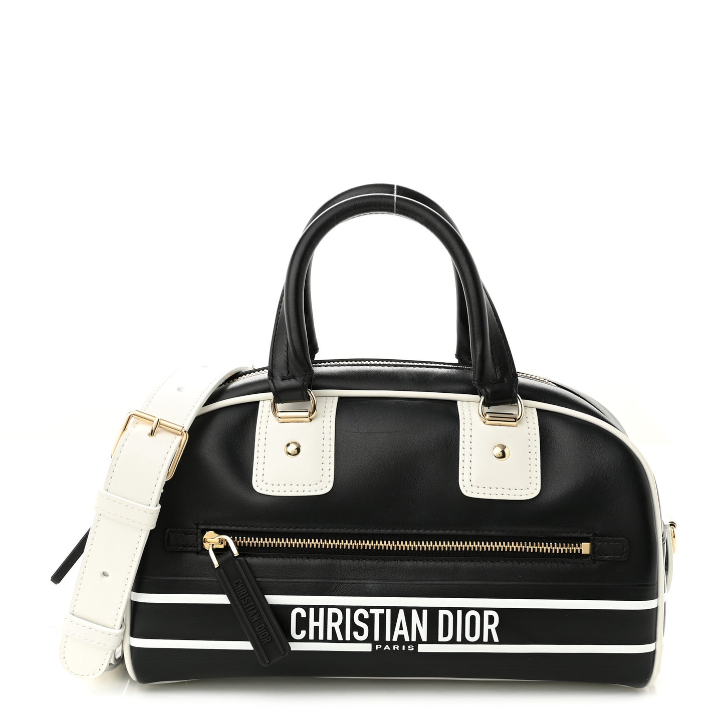 Calfskin Small Dior Vibe Zip Bowling Bag Blue White