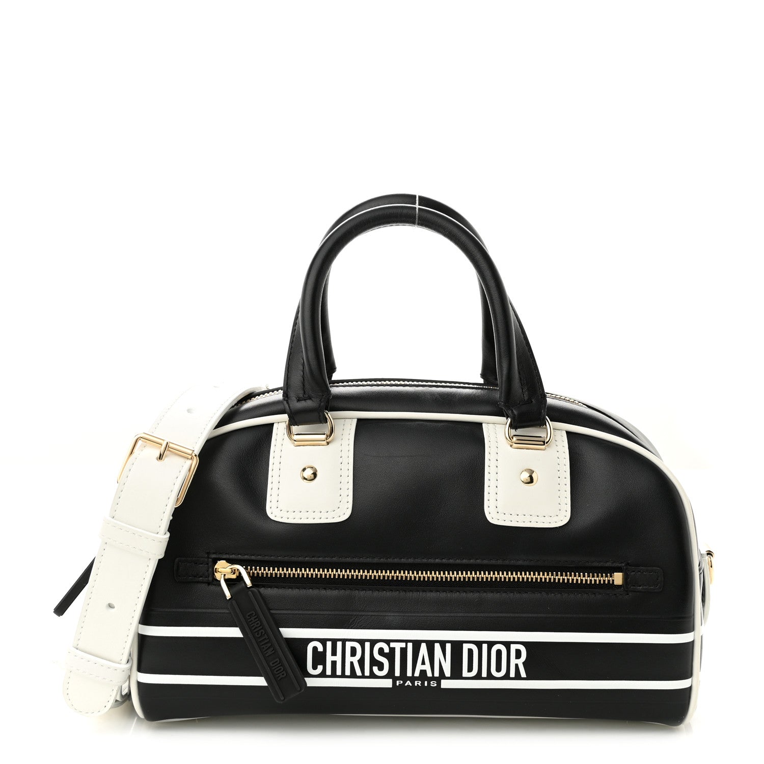 Christian Dior Calfskin Small Dior Vibe Zip Bowling Bag Blue White 1 of 10