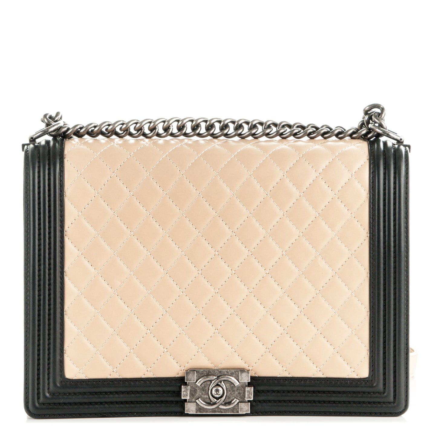 Lambskin Quilted Large Boy Flap Beige Black
