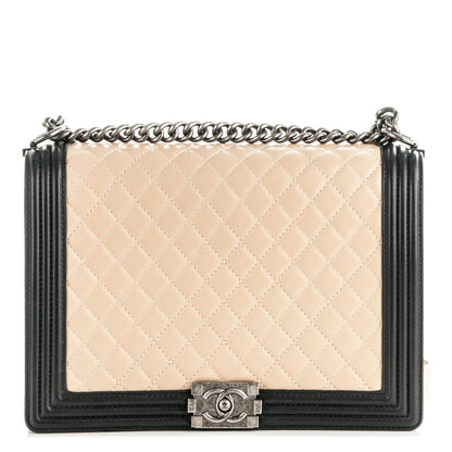 Chanel Lambskin Quilted Large Boy Flap Beige Black 2 of 11
