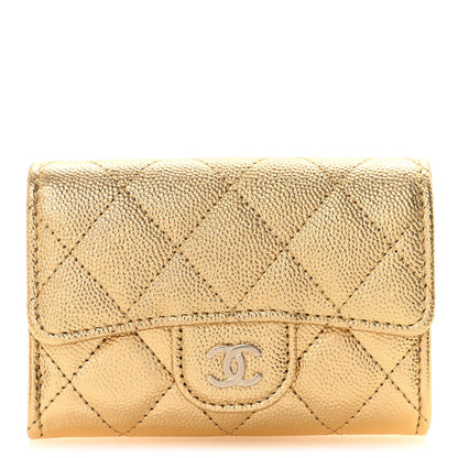 Chanel Metallic Caviar Quilted Flap Card Holder Wallet Gold 1 of 9