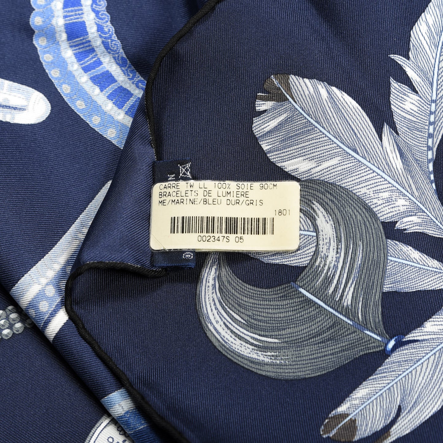 Silk Bracelets de Lumiere Scarf 90 Marine Bleu Dur Gris