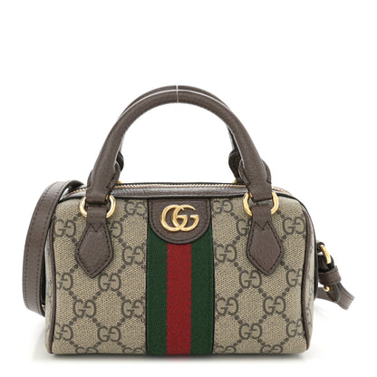 Gucci GG Supreme Monogram Textured Dollar Calfskin Web Super Mini Ophidia Top Handle Bowler Bag Beige Ebony New Acero 1 of 12