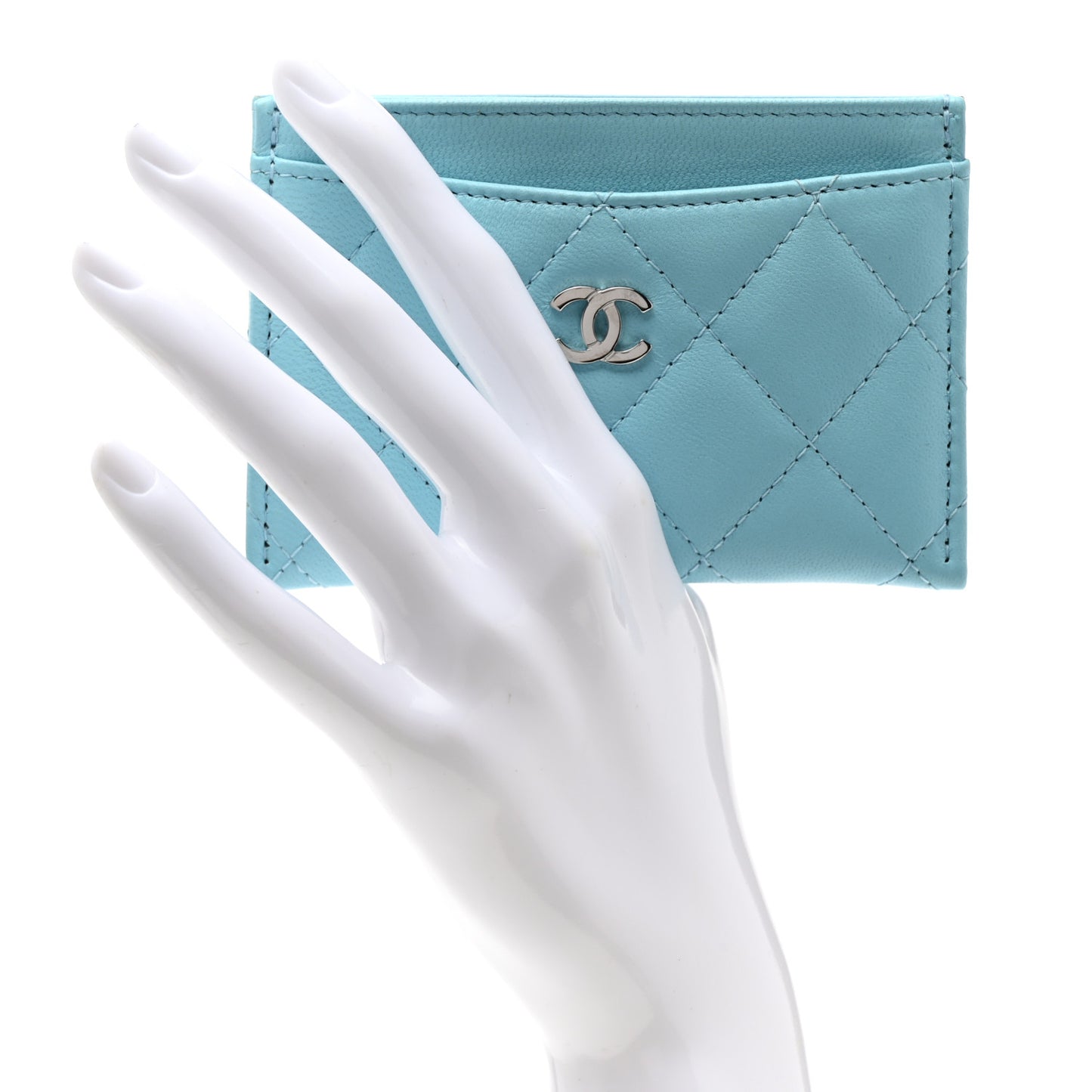 Lambskin Quilted Card Holder Light Blue