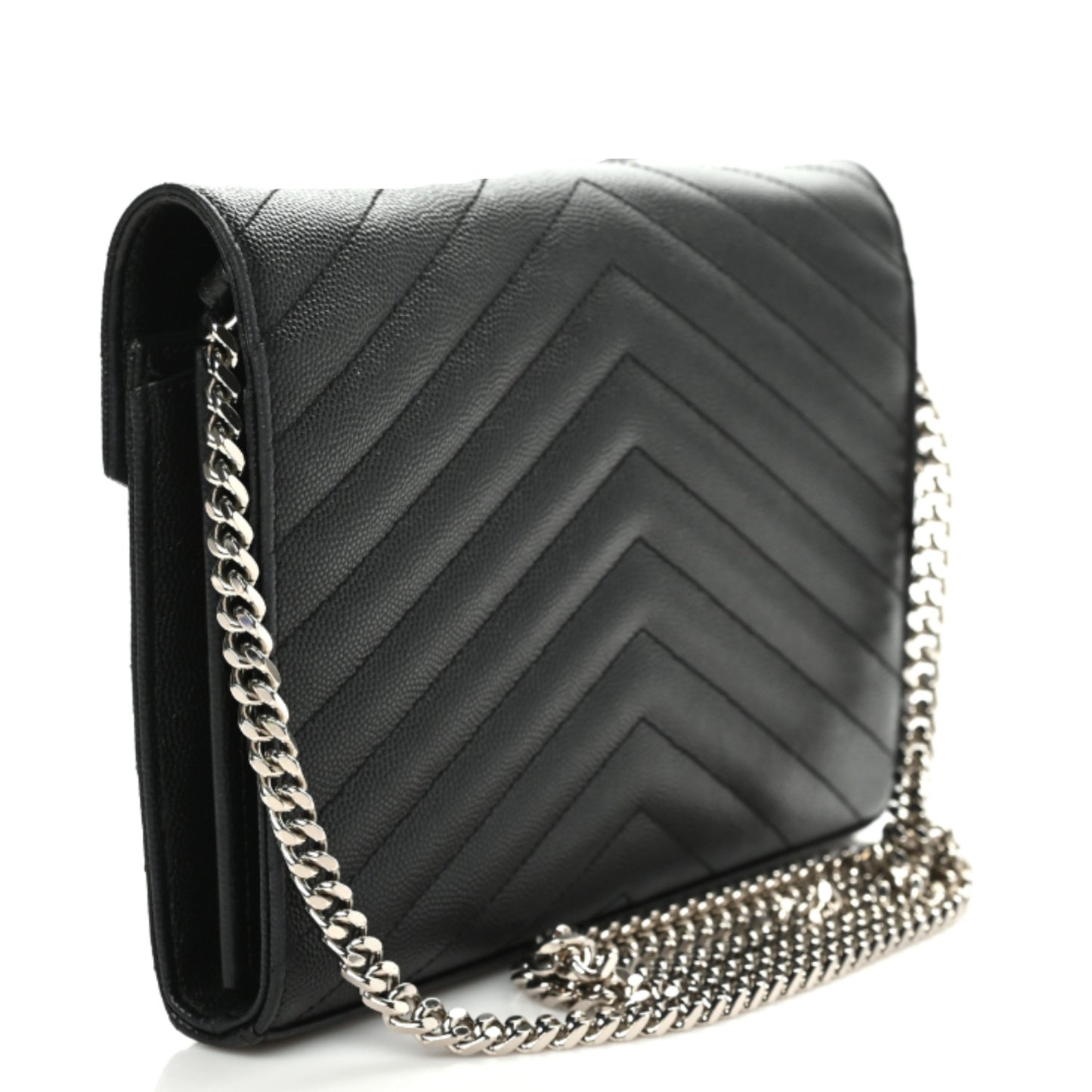 Grain De Poudre Matelasse Chevron Monogram Chain Wallet Black