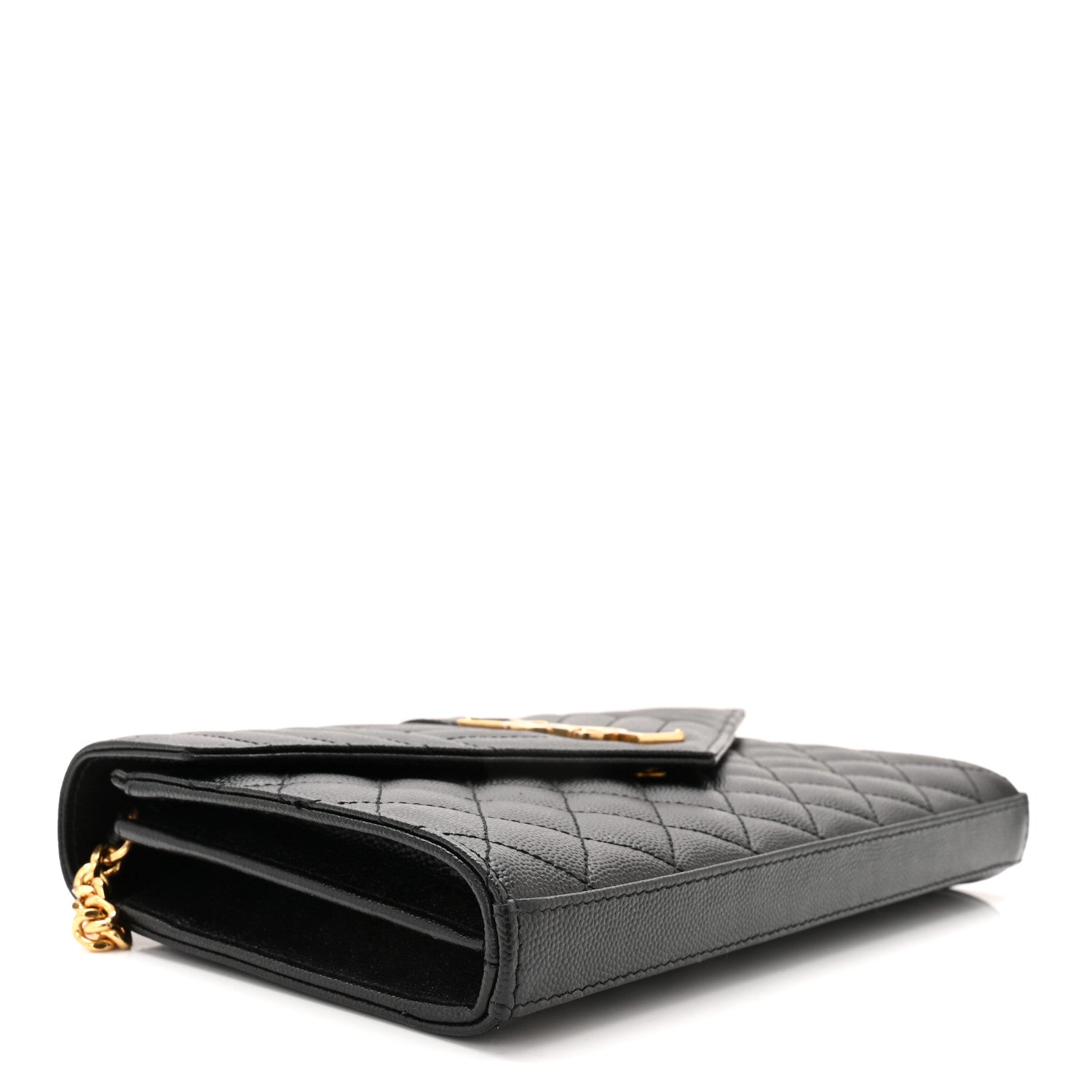 Saint Laurent Grain De Poudre Mixed Matelasse Triquilt Monogram Chain Wallet Black 4 of 10