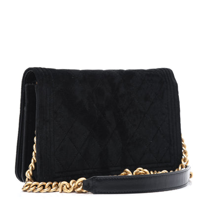 Chanel Velvet Quilted Boy Wallet On Chain WOC Black 3 of 14