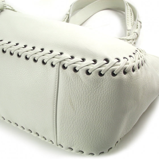 Christian Dior Leather Stitched Shopping Tote White 5 of 10