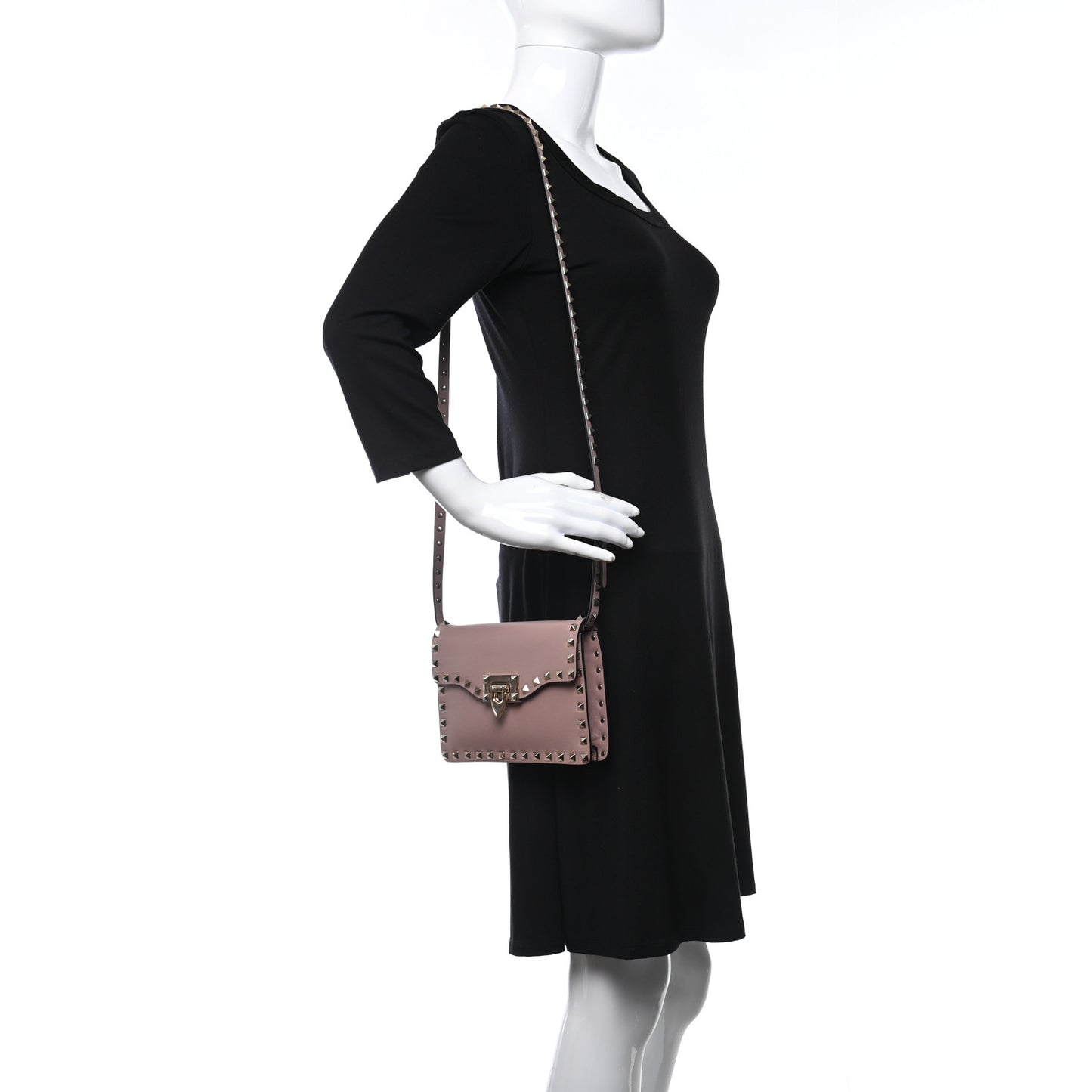 Vitello Rockstud Shoulder Flap Bag Poudre