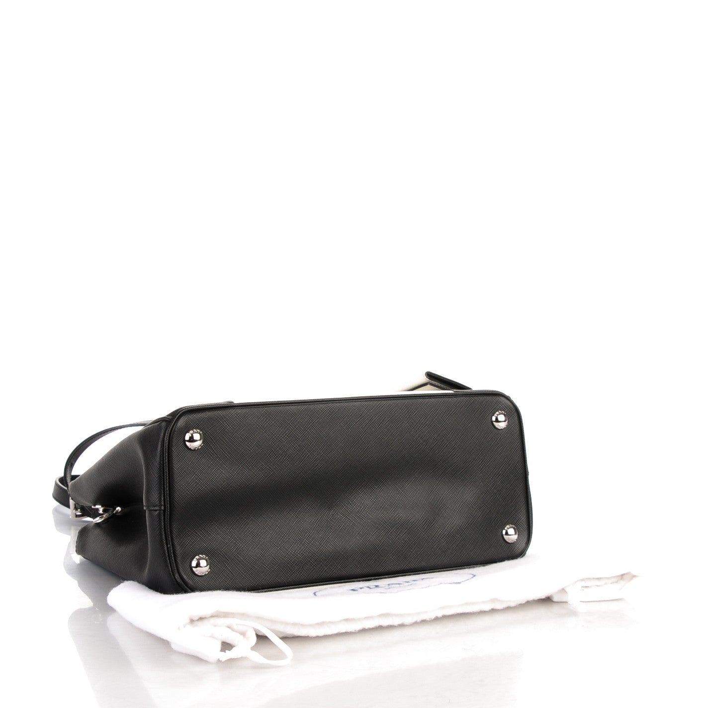 Prada Saffiano Lux Small Bi-Color Galleria Double Zip Tote Black White 4 of 7