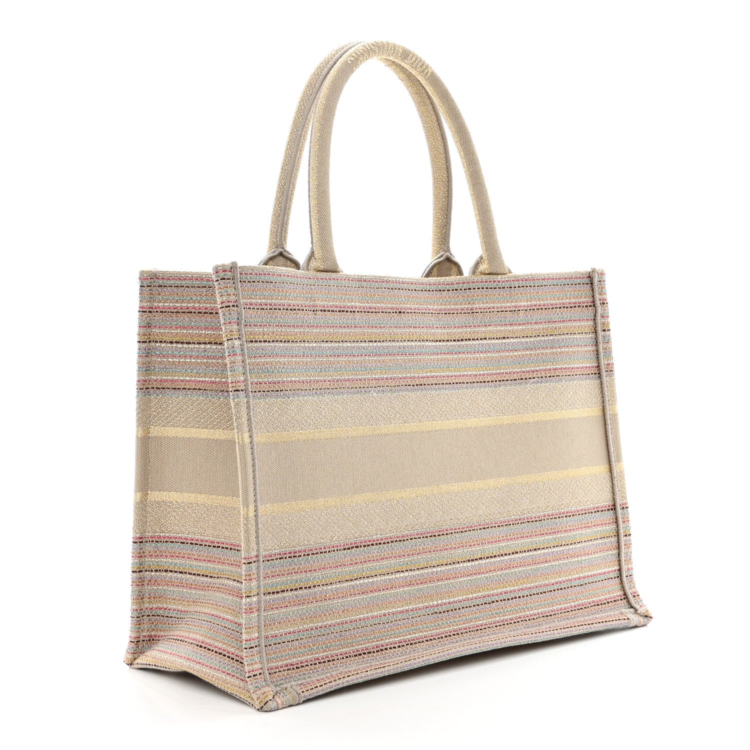 Christian Dior Canvas Embroidered Medium Stripes Book Tote Beige Multicolor 3 of 15