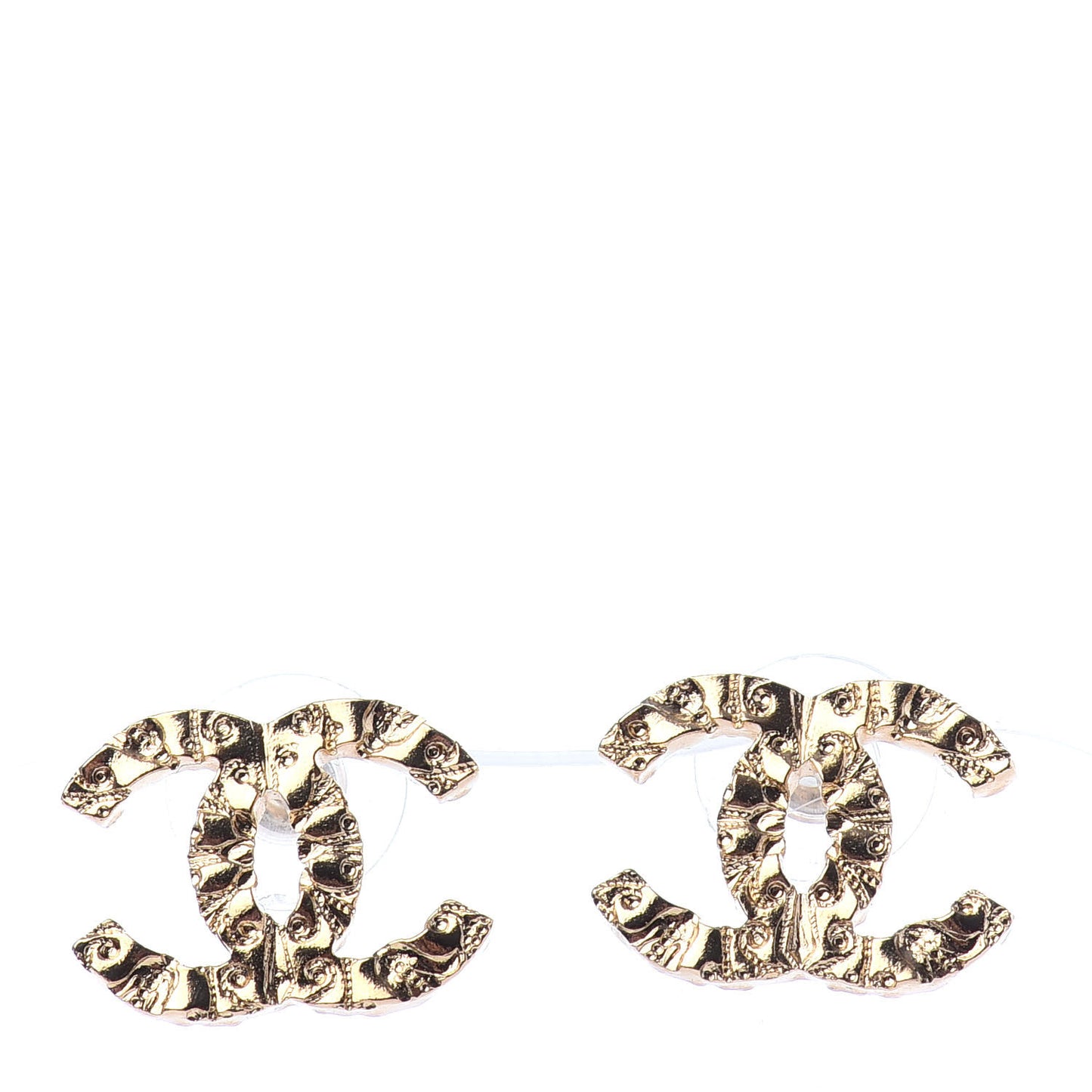 Metal Textured CC Earrings Gold