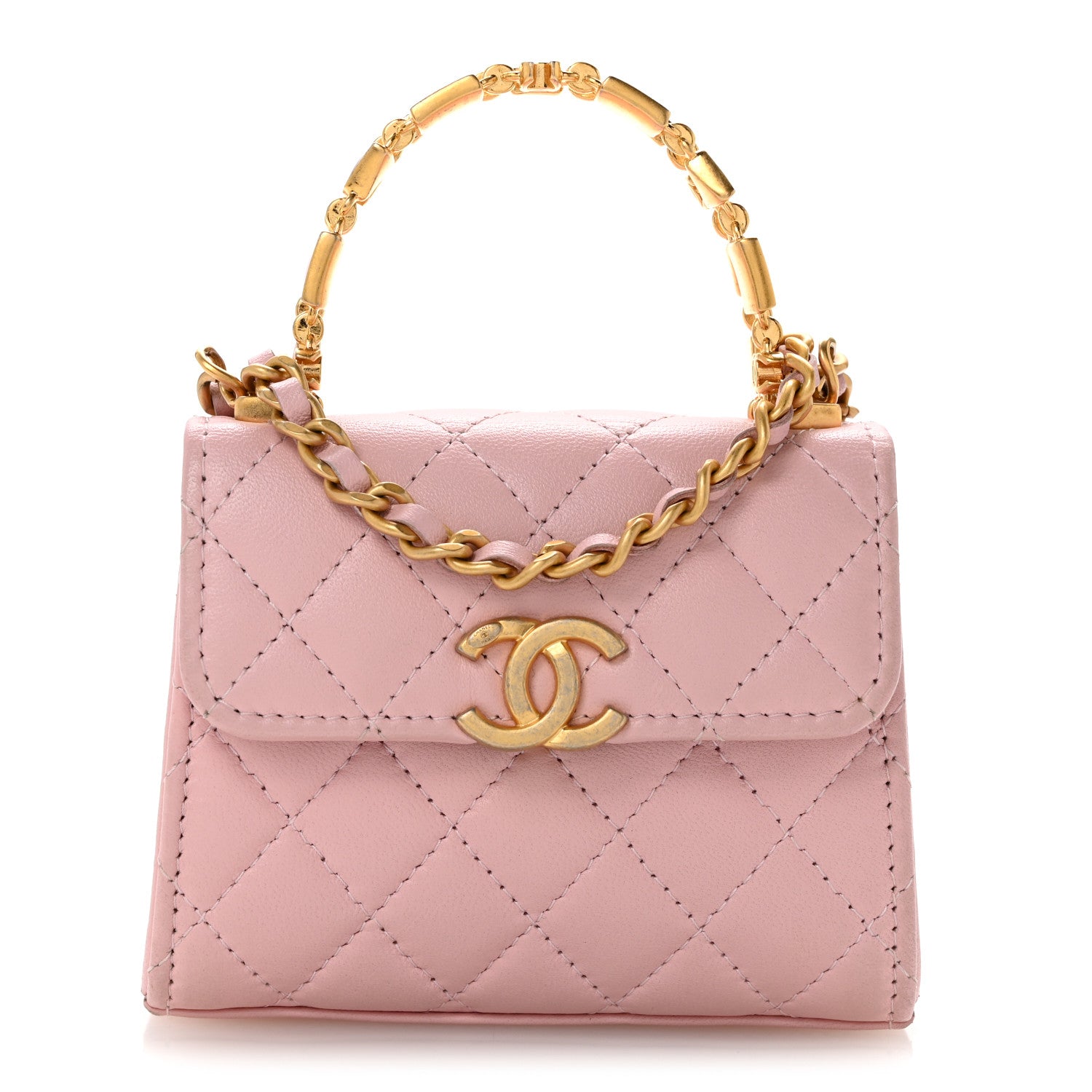 Chanel Lambskin Enamel Quilted Mini Top Handle Flap Pink 1 of 13