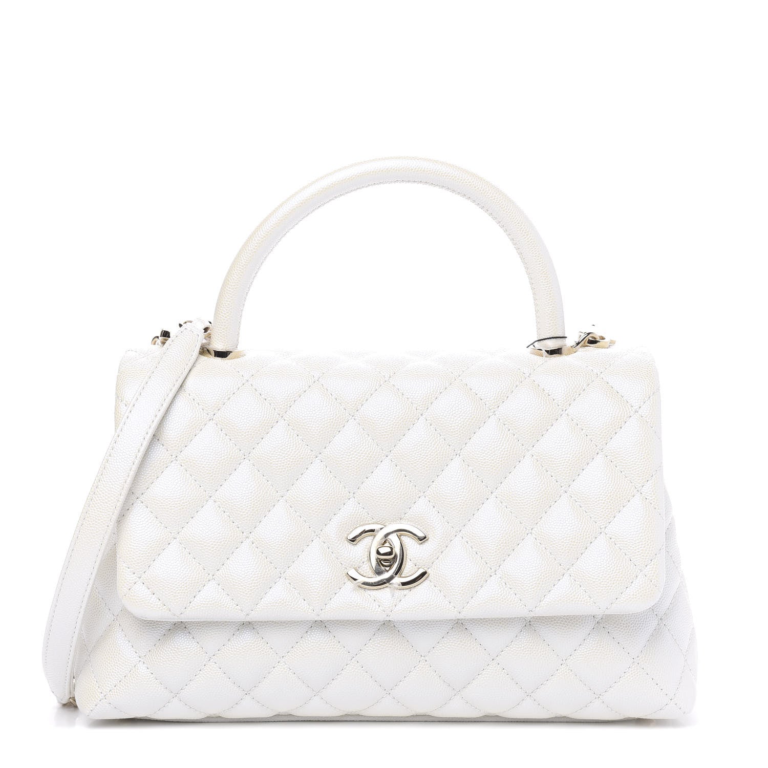 Chanel Iridescent Caviar Quilted Small Coco Handle Flap White 1 of 11