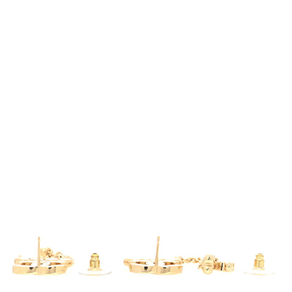 Chanel Metal Crystal CC Drop Heart Link Earrings Gold 3 of 4