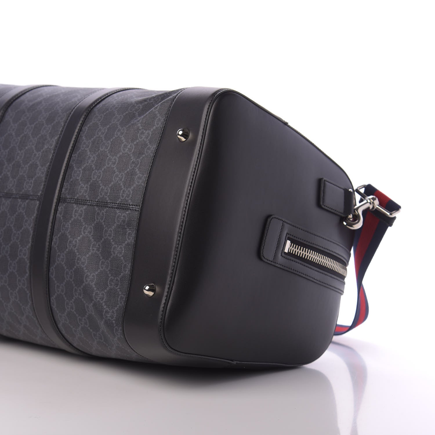 Gucci Soft GG Supreme Monogram Appia Calfskin Web Large Carry On Duffle Bag Black Grey 6 of 11