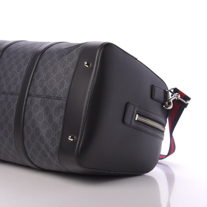 Gucci Soft GG Supreme Monogram Appia Calfskin Web Large Carry On Duffle Bag Black Grey 6 of 11