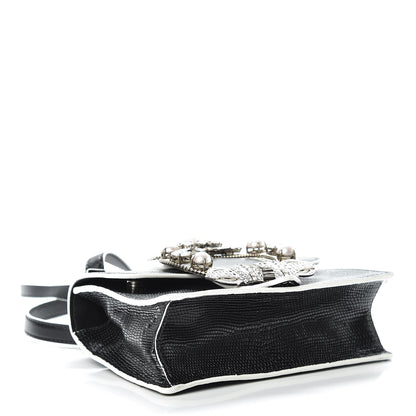 Miu Miu Embossed Lizard Calfskin Crystal Embellished Saint Lucertola Shoulder Bag Black 4 of 12