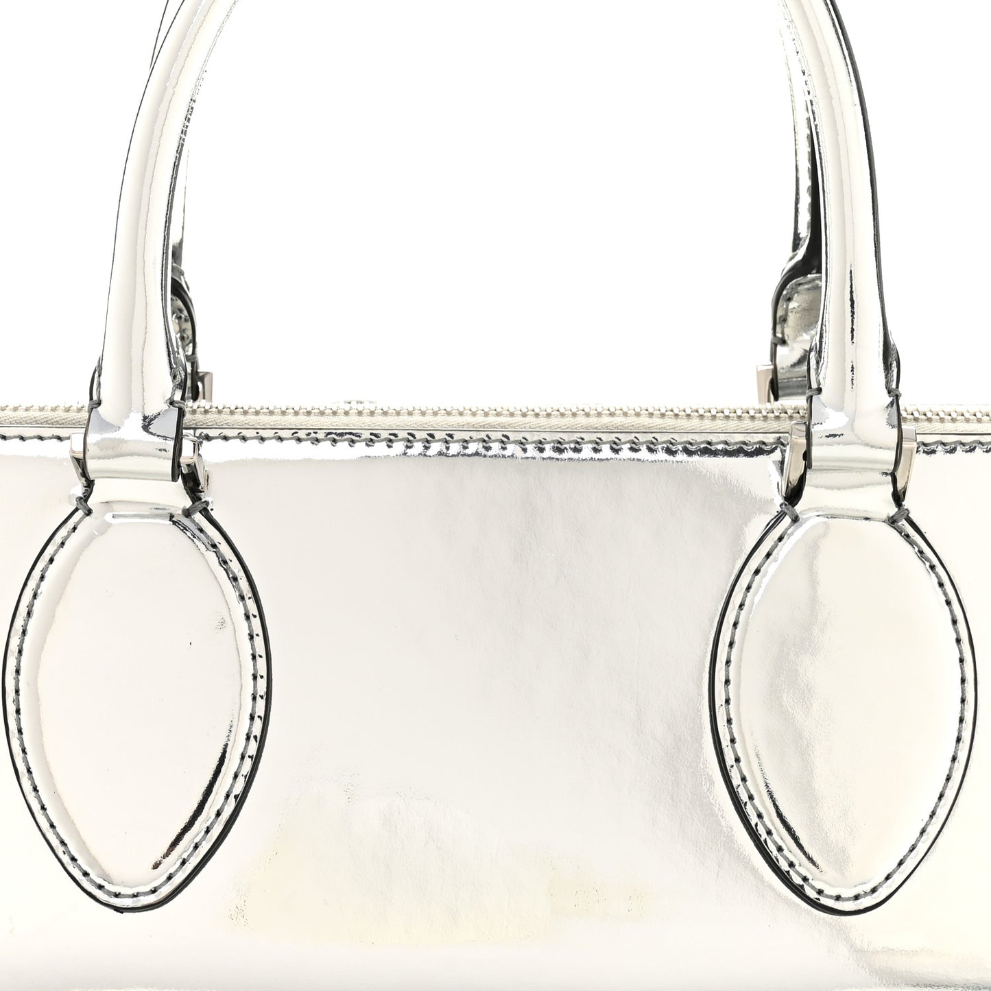 Mirror Calfskin Rockstud East West Top Handle Bag Silver